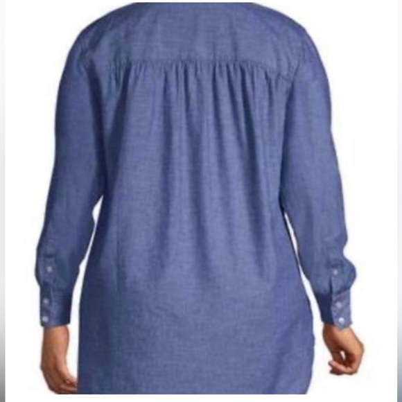 LANDSEND Women’s Plus Long Sleeve Breathable 100% Cotton Chambray Aline Tunic - Picture 2 of 2